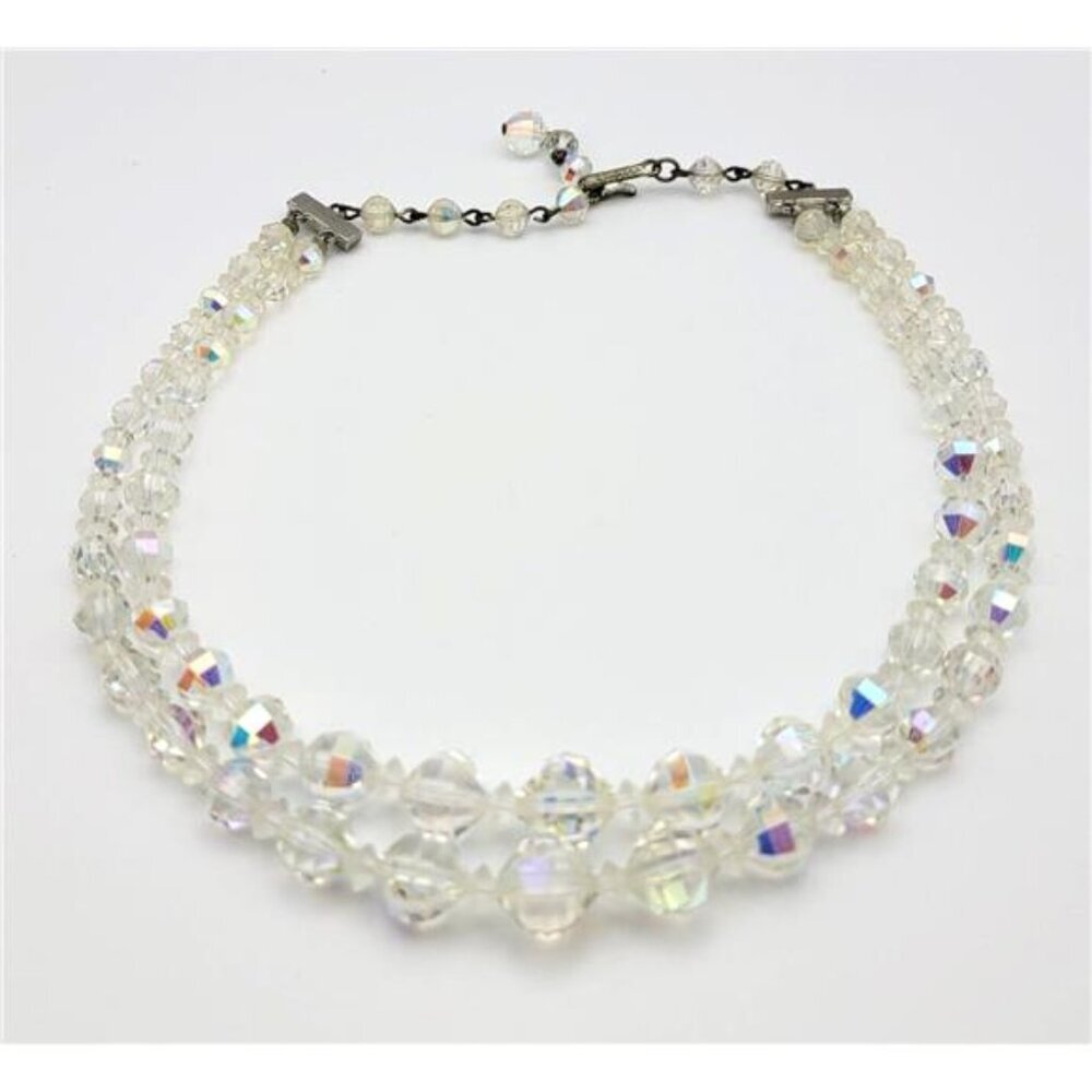 Vintage Laguna Aurora Borealis Crystal Beaded Necklace Double Strand 16 Inch